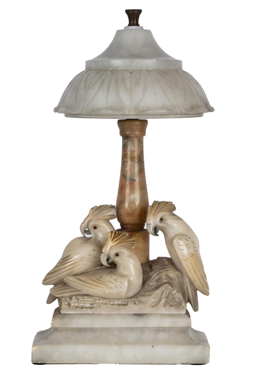 Appraisal: CARVED ALABASTER BIRD LAMPCondition repaired to column inches high Condition