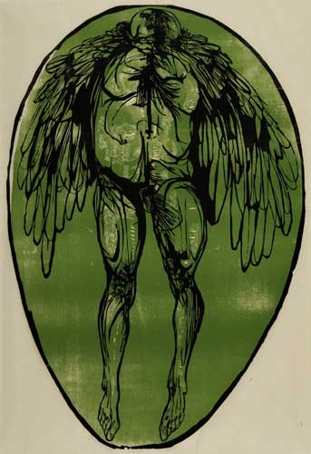 Appraisal: LEONARD BASKIN Icarus Color woodcut x mm x inches full