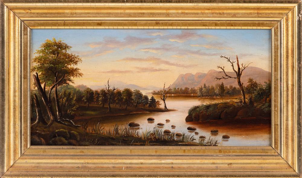 Appraisal: AMERICAN SCHOOL TH CENTURY MOUNTAIN LANDSCAPE WITH RIVER OIL ON