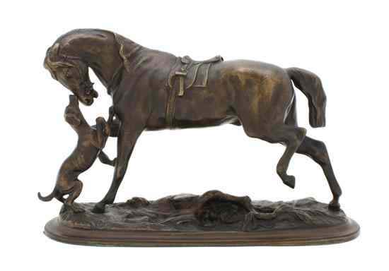 Appraisal: Pierre Lenordez French - Thoroughbred and Dog bronze inscribed P