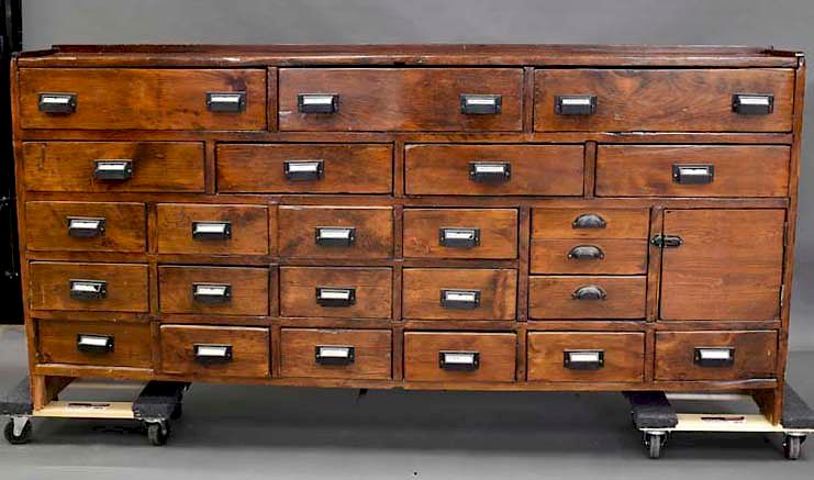 Appraisal: 's Apothecary Cabinet with Glass Labeled Drawers 's Apothecary Cabinet