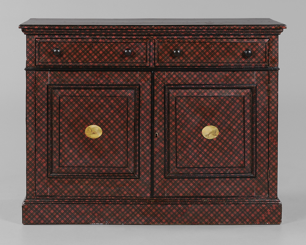 Appraisal: Tartan-Decorated Oak Cabinet British th century dovetailed drawers and paneled