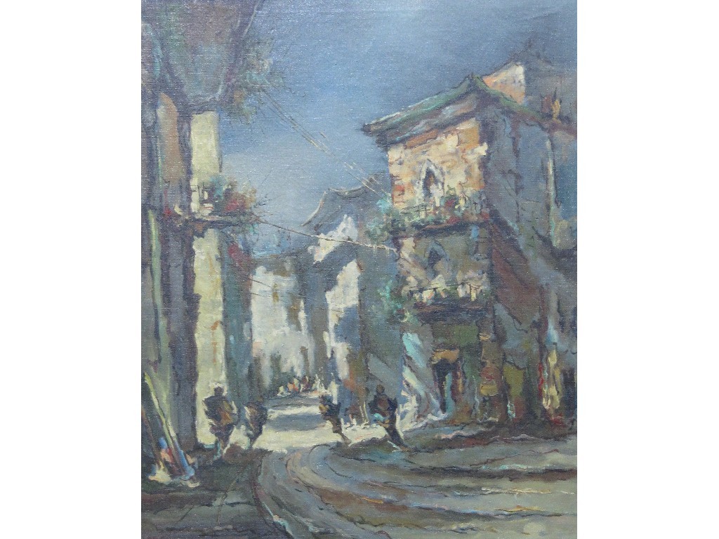 Appraisal: R WEGGA Oil on canvas Italian village scene signed recto