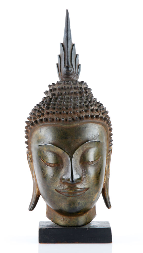 Appraisal: - Thai Buddha Head Buddha head on hardwood stand Thailand