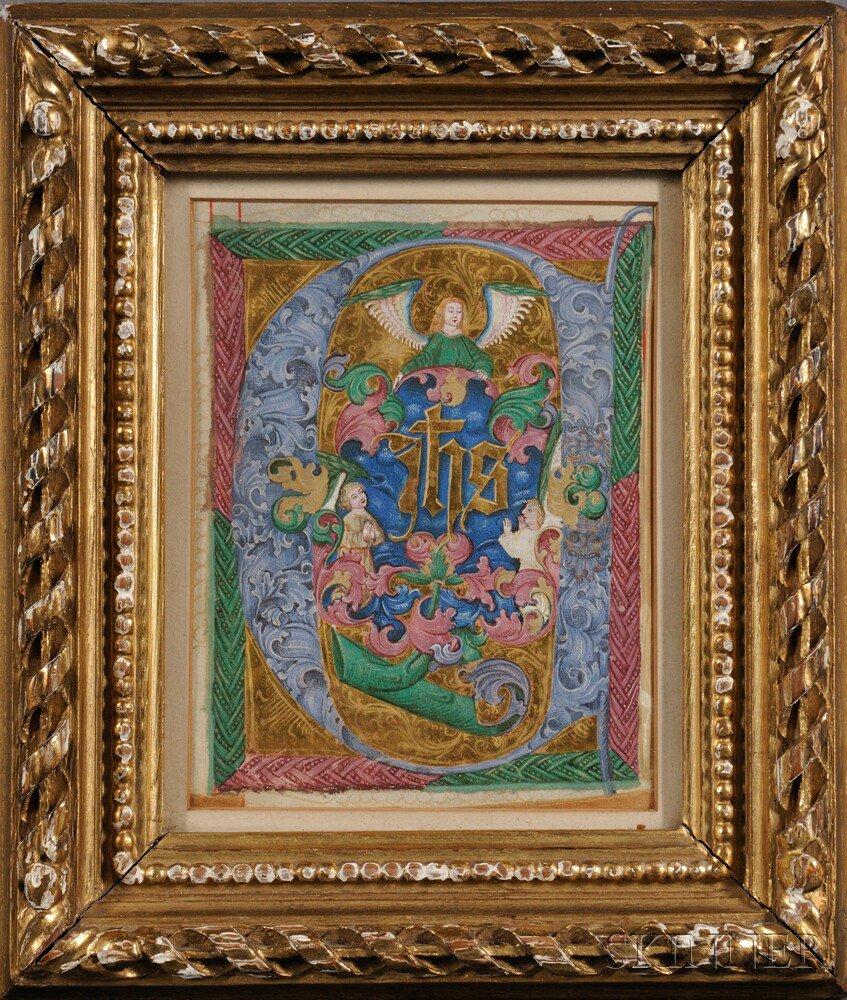 Appraisal: Illuminated Letter c Large initial C clipped from a large