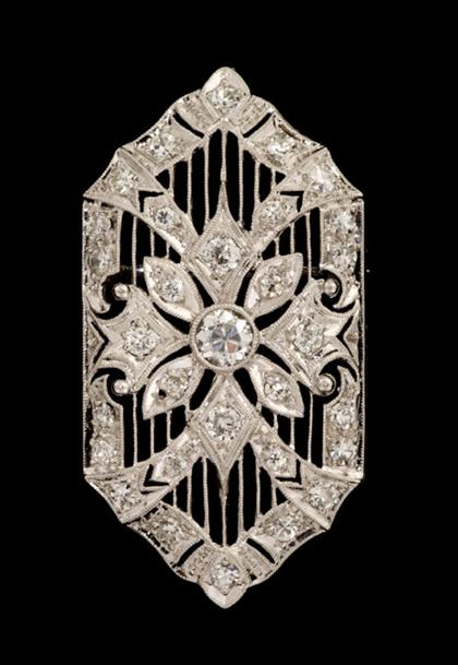 Appraisal: White gold and diamond filigree brooch Edwardian filigree brooch framed