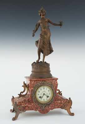 Appraisal: A French Rouge Marble and Gilt Metal Mantel Clock Apprx