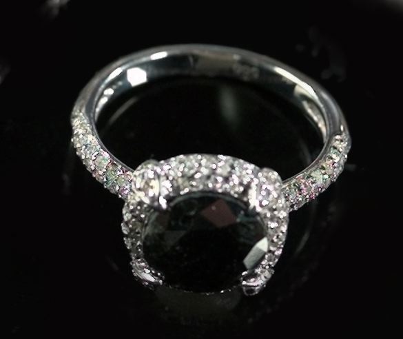 Appraisal: Fourteen-Karat White Gold and Black and White Diamond Engagement Ring