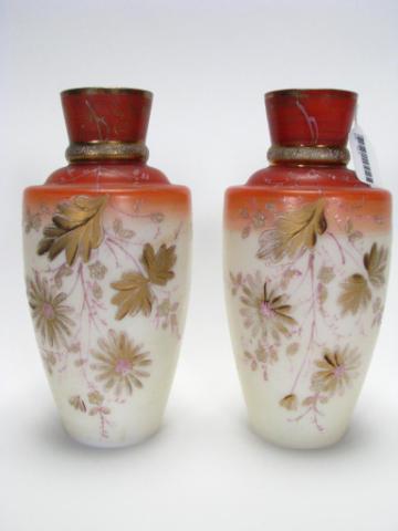 Appraisal: Pair of Bristol Vases with leaf and floral decorative enameling