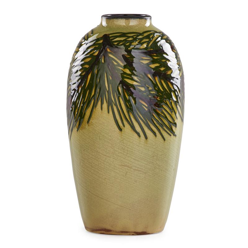 Appraisal: MAX LAEUGER Vase with pine boughs Condition Report Touch-ups to