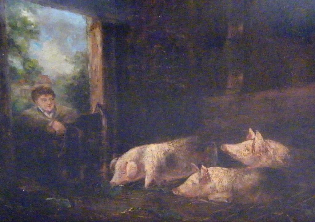 Appraisal: School of George Morland - - Three pigs in a