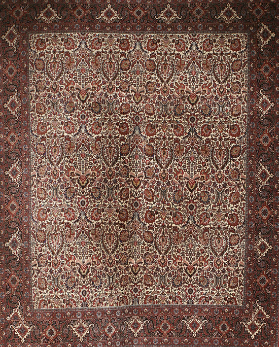 Appraisal: Partial Silk Bidjar Rug Post Ivory ground with palmette and