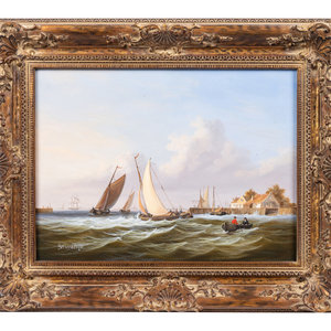 Appraisal: Bernard Page English b Harbor Scene oil on board signed