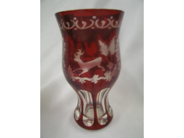 Appraisal: Bohemian Ruby Cut-to-Clear Vase stag castle decor