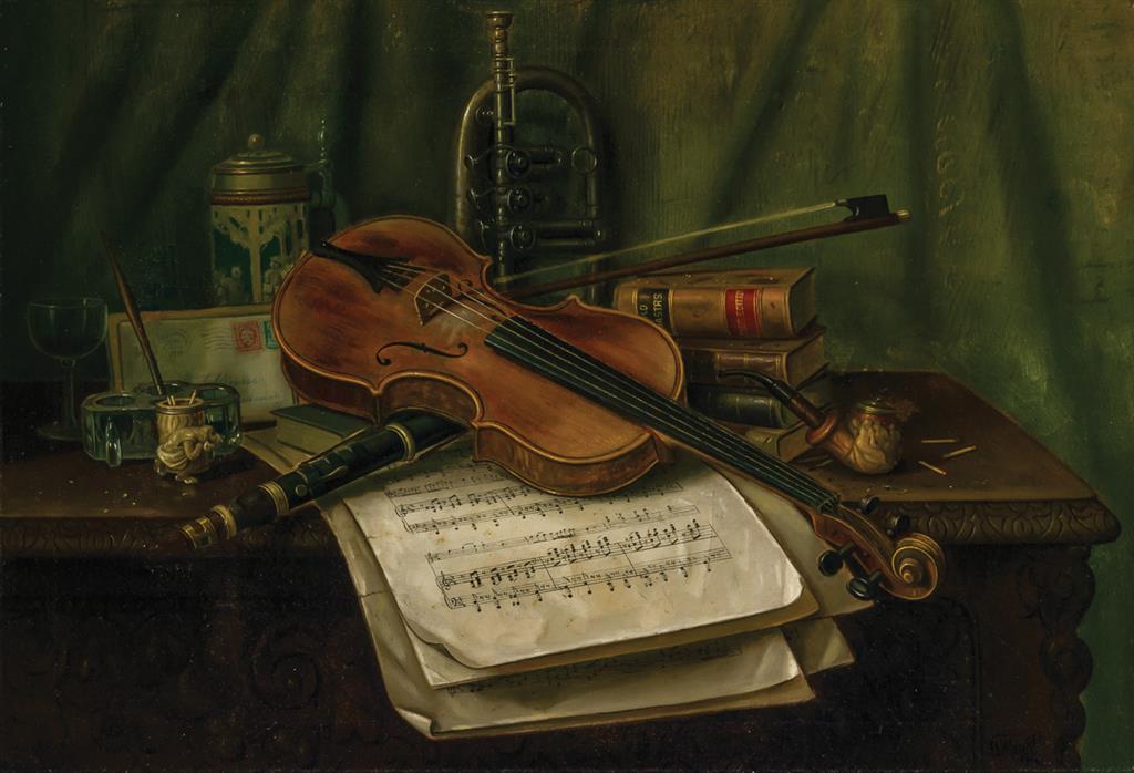 Appraisal: CHARLES ALFRED MEURER American - Still Life with Violin oil