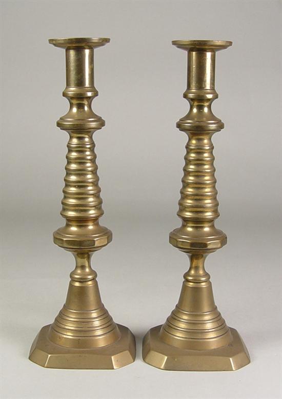 Appraisal: Pair of Brass Bee Hive Candleholders Candleholders have beautiful original