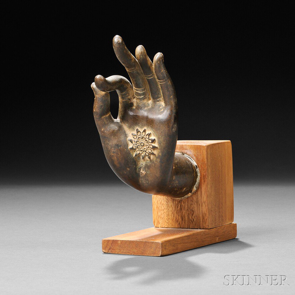 Appraisal: Bronze Sukhothai-style Buddha Hand Thailand the left hand in vitarka