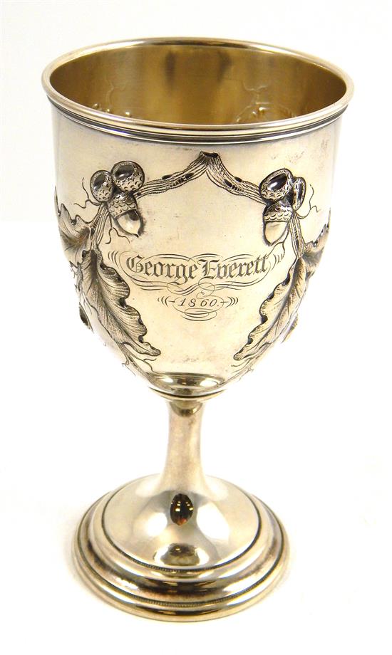 Appraisal: SILVER Goblet unmarked American th C acorn and leaf motif