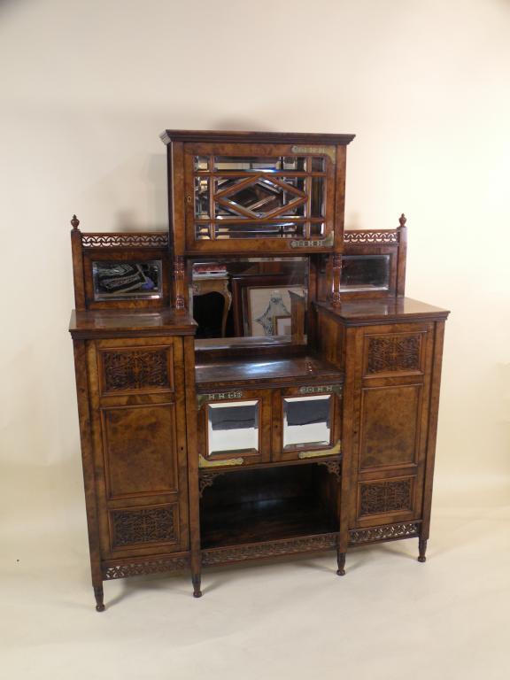 Appraisal: A Victorian burr walnut side cabinet the top with a