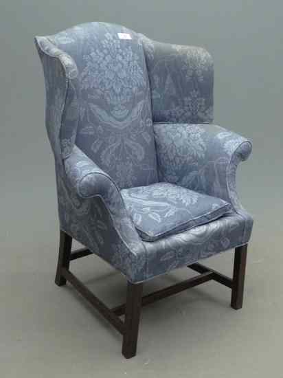 Appraisal: th c mahogany stretcher base molded leg wing chair ''