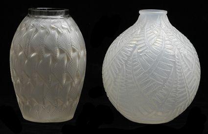 Appraisal: TWO LALIQUE MOLDED GLASS VASES GRIGNON AND ESPALION The one