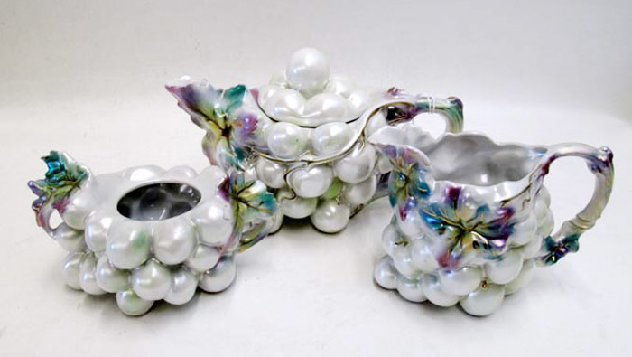 Appraisal: THREE PIECE ROYAL BAYREUTH PORCELAIN TEA SET grape cluster form