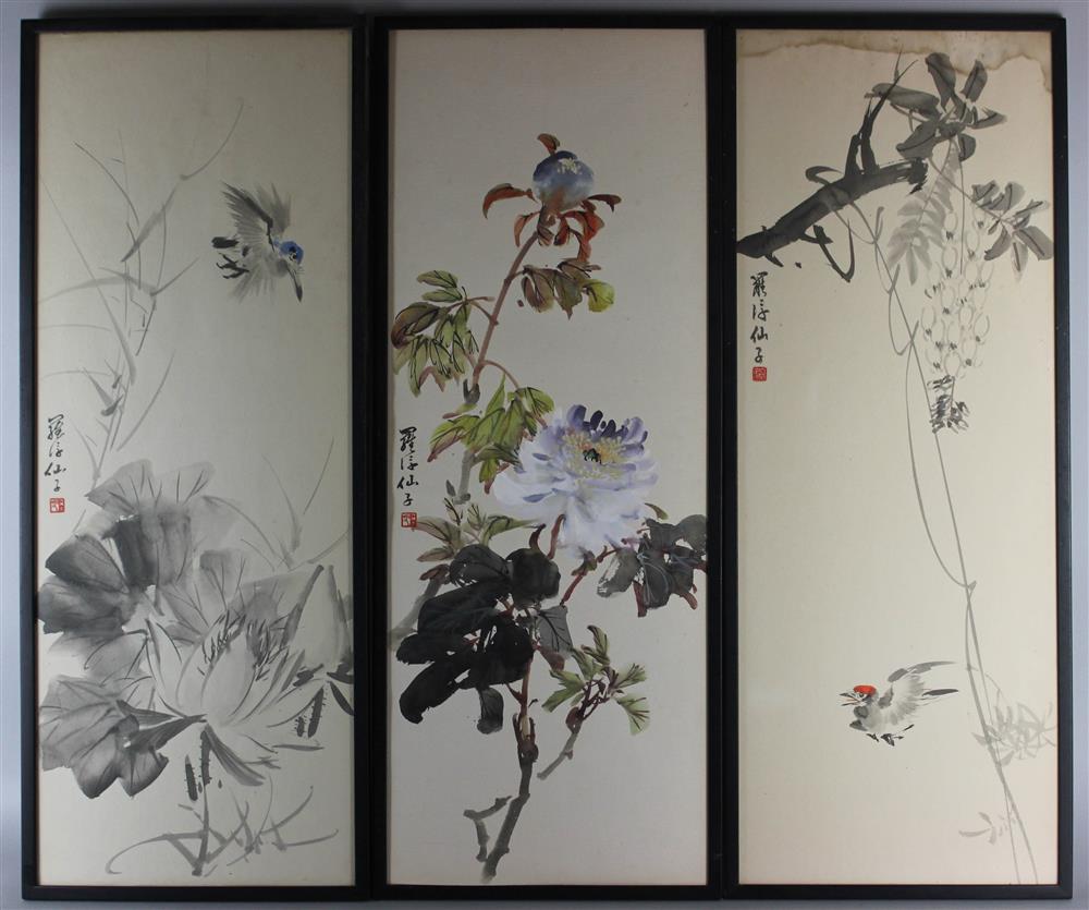 Appraisal: SIX CHINESE WATERCOLORS OF BIRDS AND FLOWERS each framed in