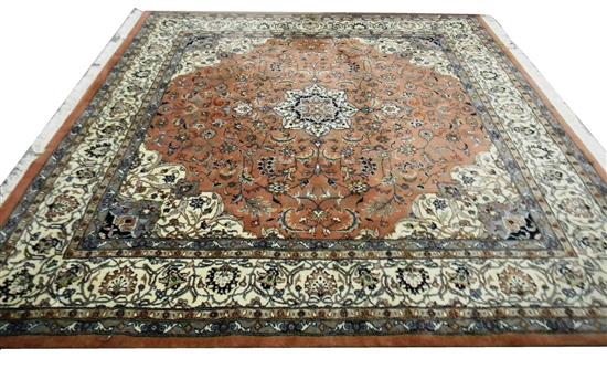 Appraisal: RUG Modern Indo-Persian style small room-size nearly square carpet salmon