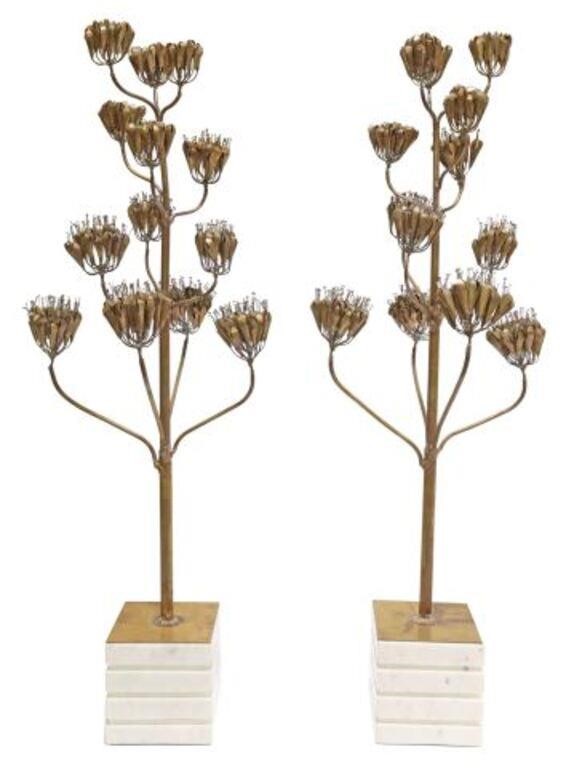 Appraisal: pair Contemporary Blooming Century brass plant sculptures Global Views having