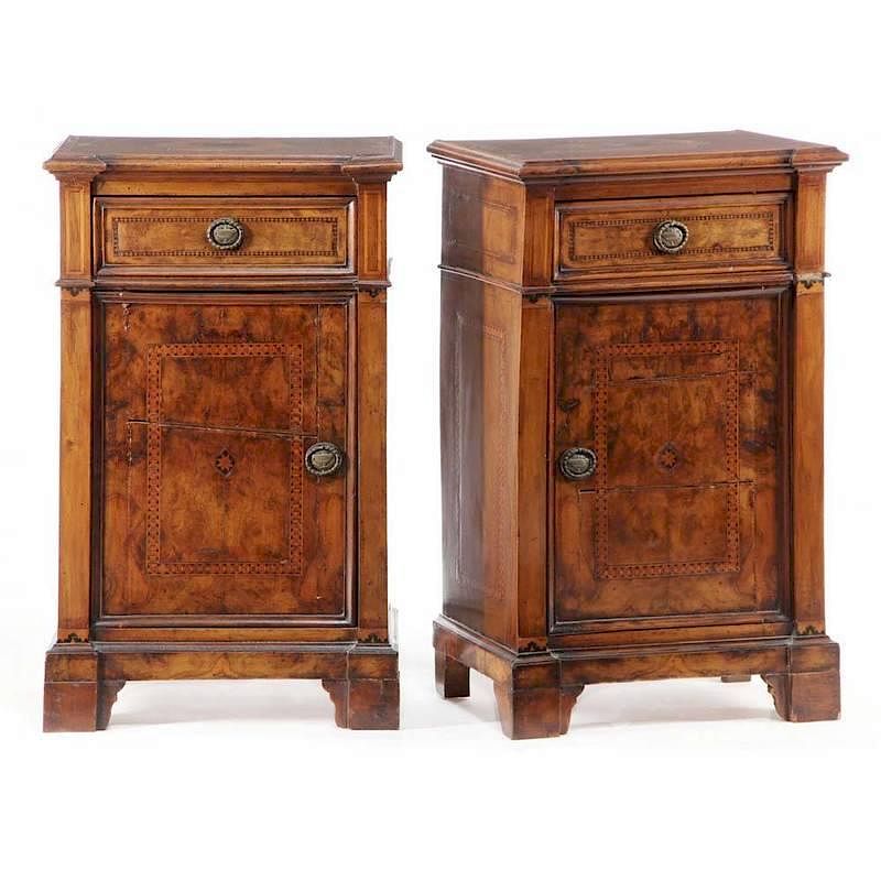 Appraisal: Pair of Italian Inlaid Side Cabinets mid th century walnut