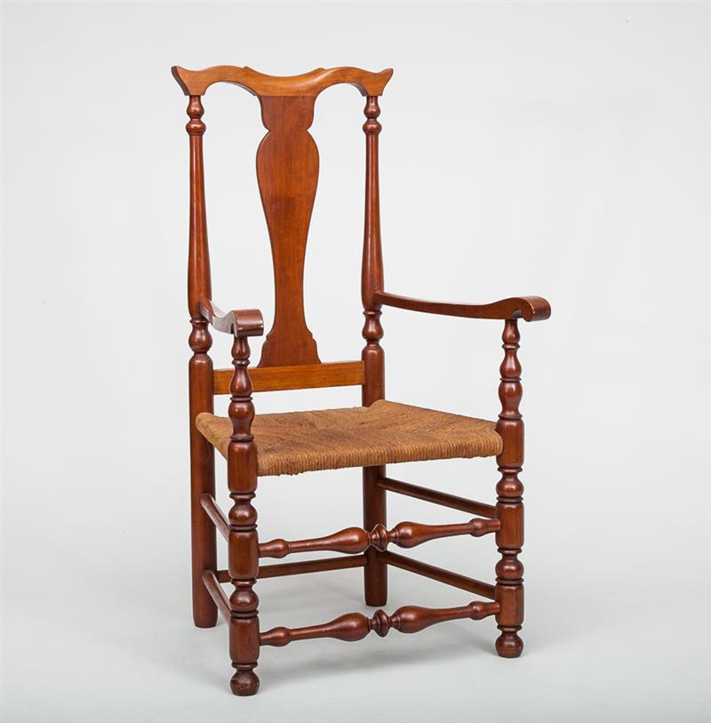 Appraisal: American Queen Anne Style Cherrywood Child's Armchair With rush seat