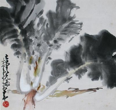 Appraisal: A Chinese scroll painting of leafy cabbages by Zhao Shao'Ang