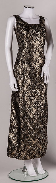 Appraisal: A s handmade black and gold thread evening shift dress