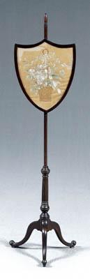 Appraisal: Federal mahogany fire screen adjustable shield form silk-work screen depicting