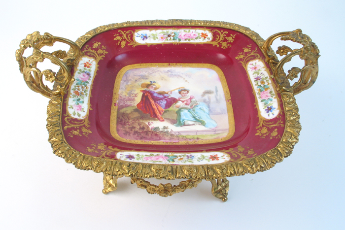 Appraisal: FRENCH PORCELAIN FRUIT BOWL mounted in gilt bronze frame having