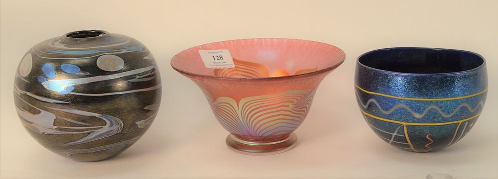 Appraisal: Group of Three Art Glass Pieces to include Karen Lawrence