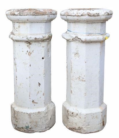 Appraisal: pair Architectural cast stone garden pedestals th c octagonal shape