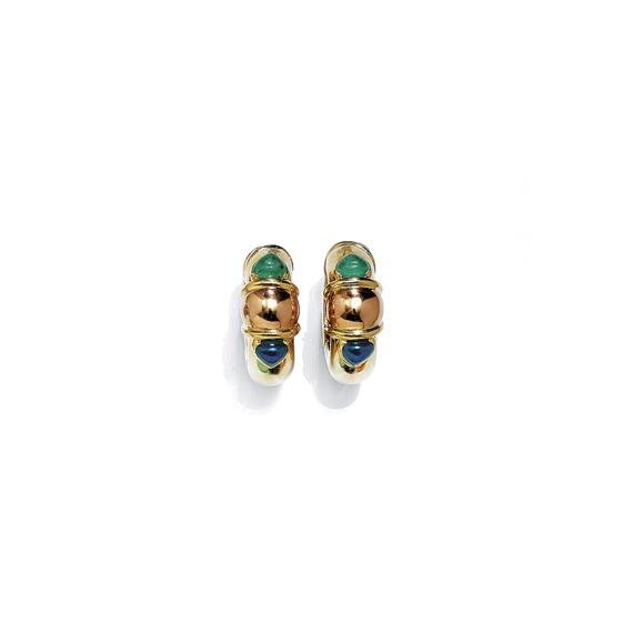 Appraisal: SAPPHIRE AND EMERALD EAR CLIPS ADLER Yellow gold g Casual