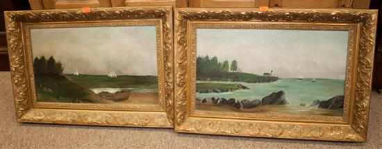 Appraisal: American School late th century Pair of Seashore scenes oil