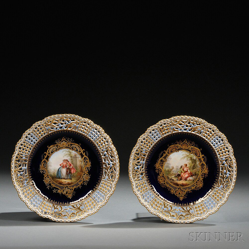 Appraisal: Pair of Meissen Porcelain Hand-painted Cabinet Plates Saxony late th