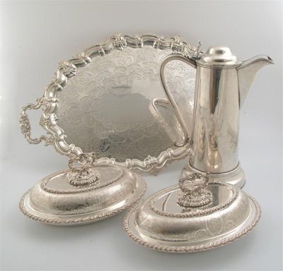 Appraisal: Plated ware a pair of decorative oval entree dishes and