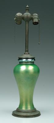 Appraisal: Tiffany lamp base baluster form matte green glass vase under