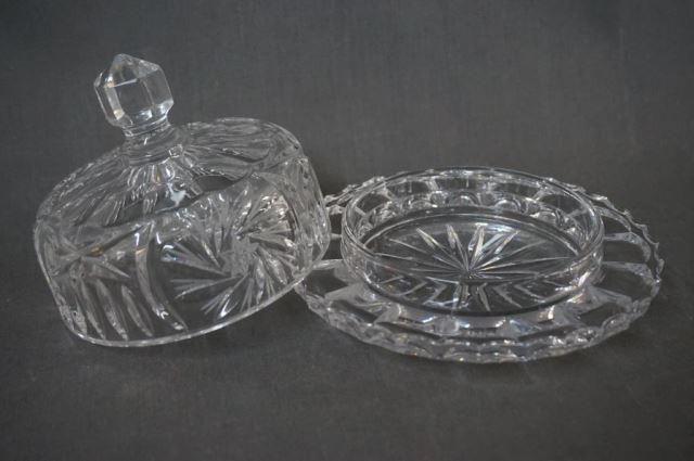 Appraisal: Cut Glass Covered Cheese Butter Dish 's- 's Beautiful cut