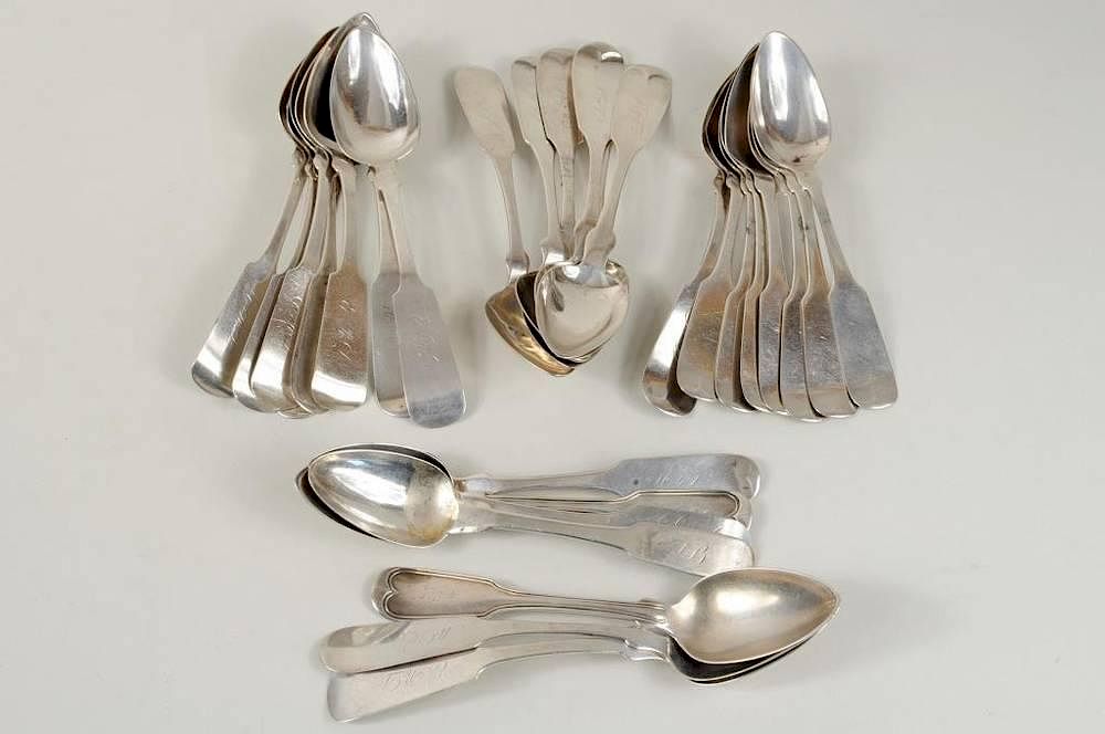 Appraisal: Group Coin Silver Tea Spoons Twenty-nine coin silver spoons by