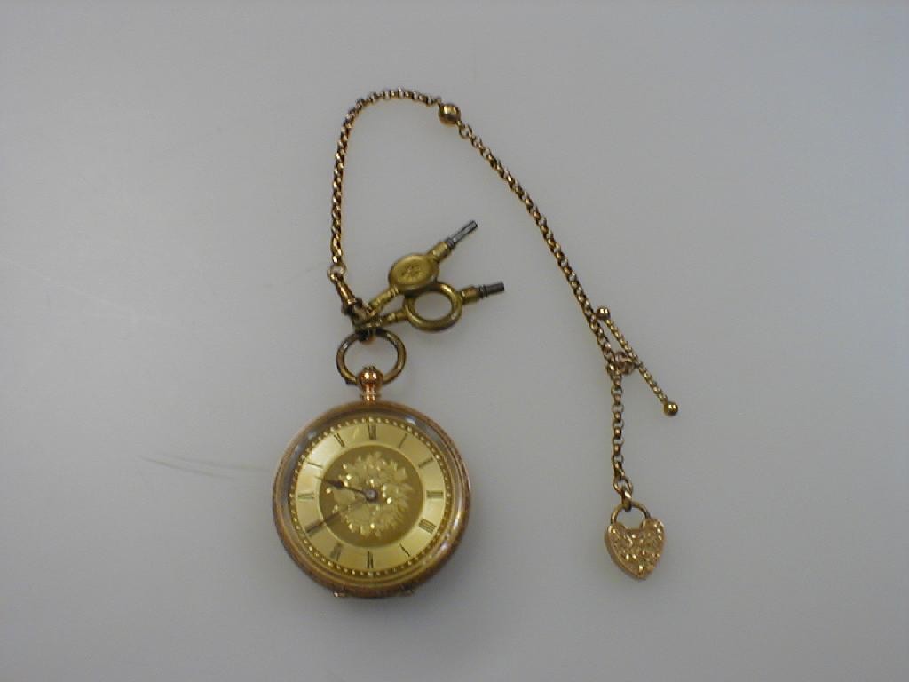 Appraisal: A ladies open gold faced fob watch in ct rose