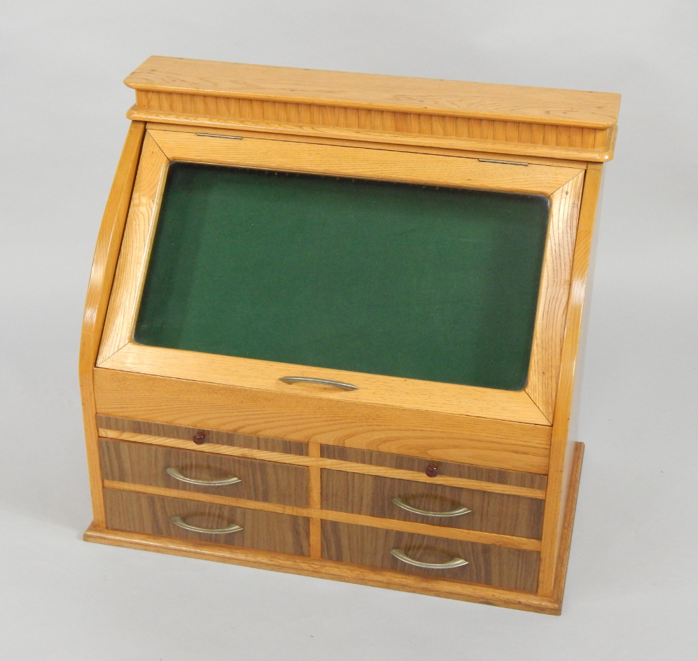 Appraisal: An early thC light oak shop display case of cash