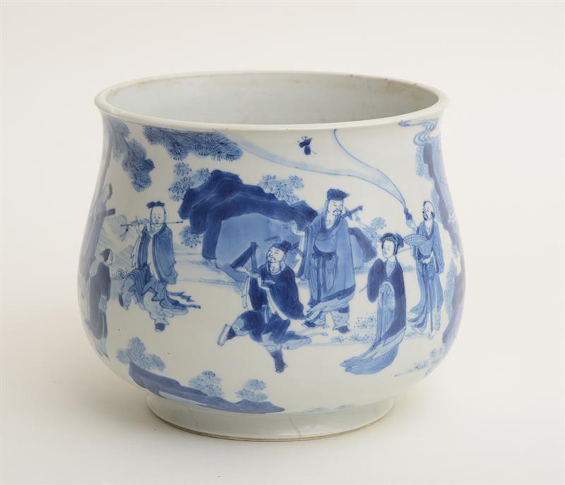 Appraisal: CHINESE BLUE AND WHITE PORCELAIN FOOTED BOWL With underglaze blue