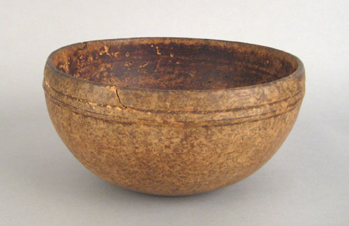 Appraisal: New York burl ash bowl early th c with carved