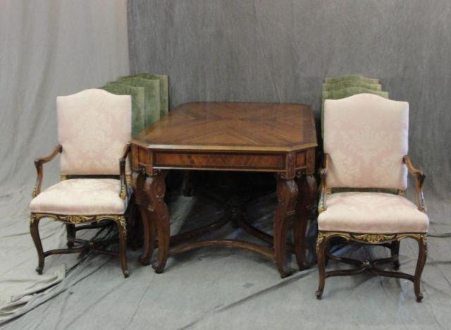 Appraisal: Satinwood Inlaid and Banded Dining Table with Upholstered dining chairs