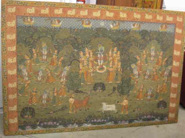 Appraisal: Persian Painting on cloth elaboratefestive scenes with people and animals